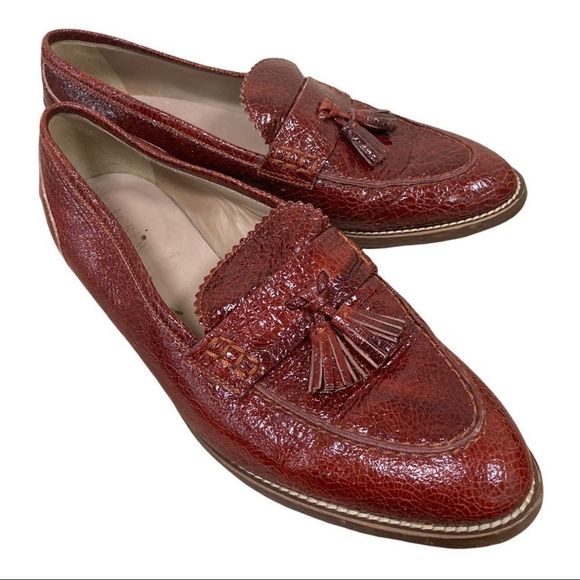 J.Crew Biella Crackled Leather Italian Red Loafer.